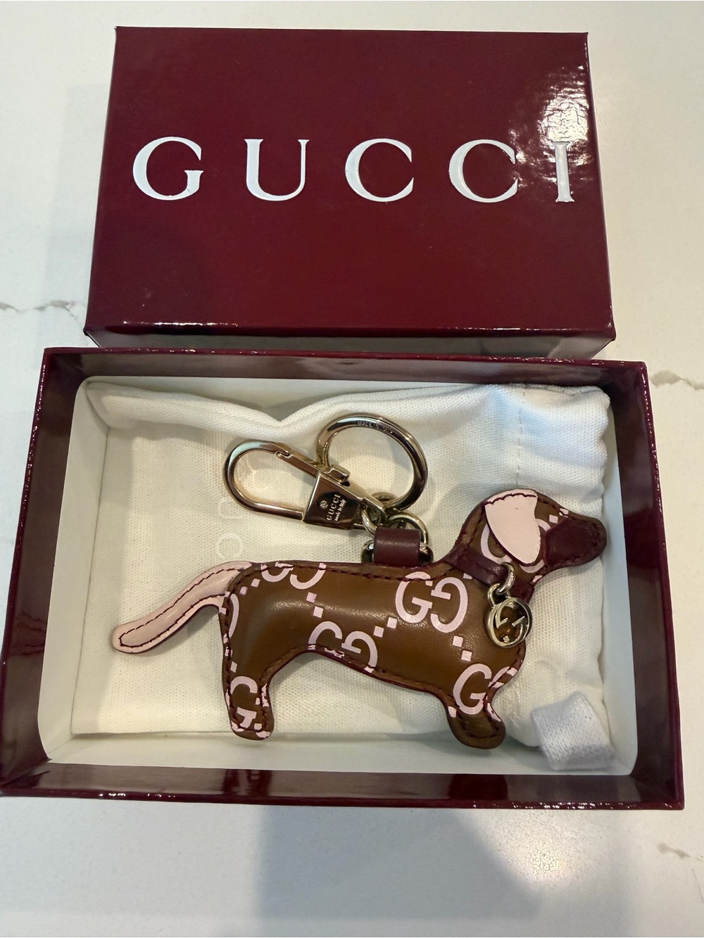 Gucci Brown & Pink Dachshund Keyring Charm